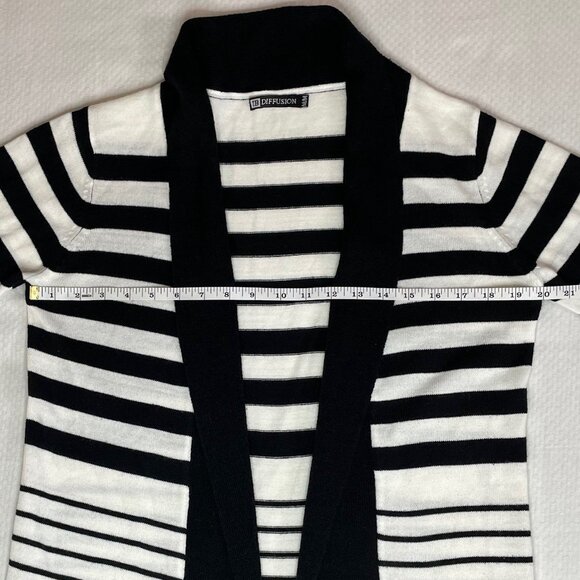 Diffusion Black & White Striped Open-Front Cardigan | Size Medium - Picture 5 of 8